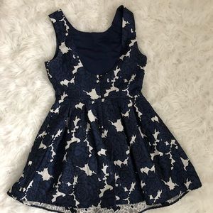 Navy blue and white floral dress